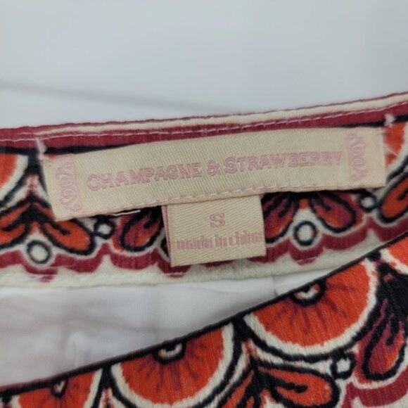 Champagne Strawberry Printed 50's Inspired Pleated Knee Length Skirt Size Small - Picture 2 of 4